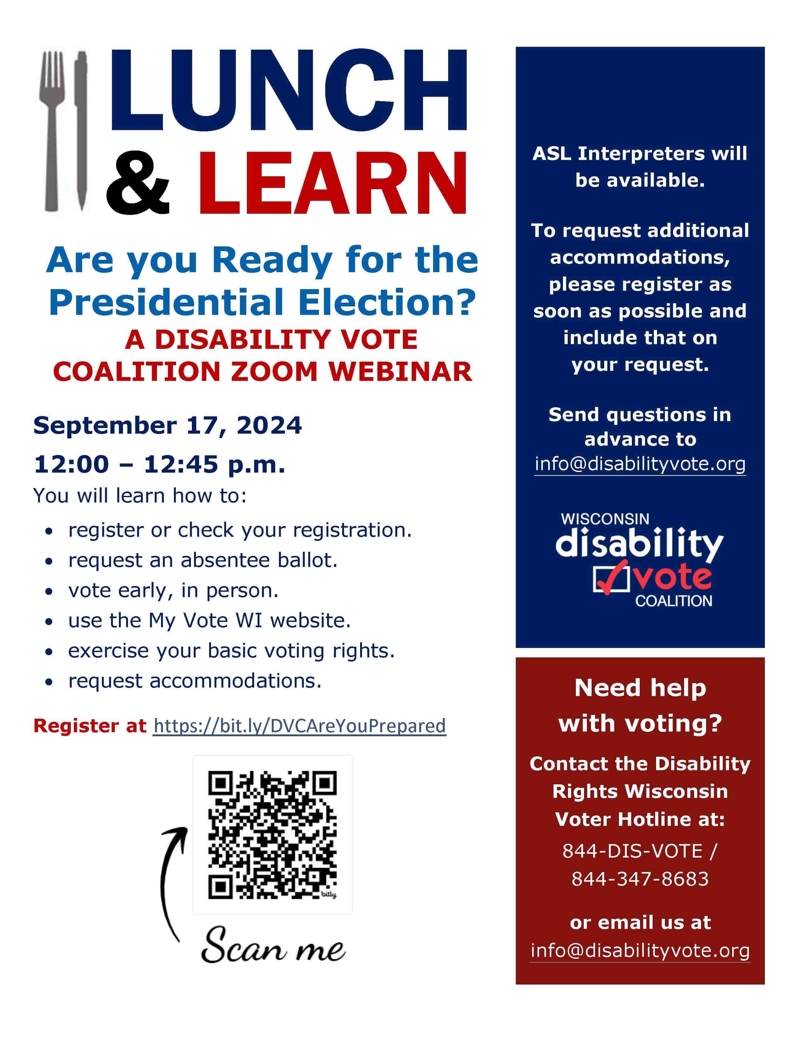 WI Disability Vote Coalition: Lunch and Learn Sept 17th