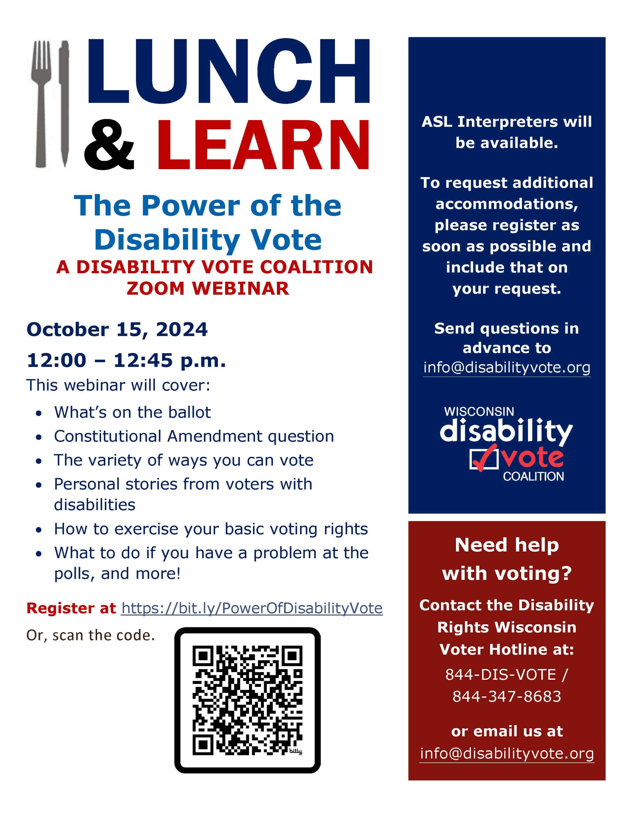 WI Disability Vote Coalition: October 15th Webinar