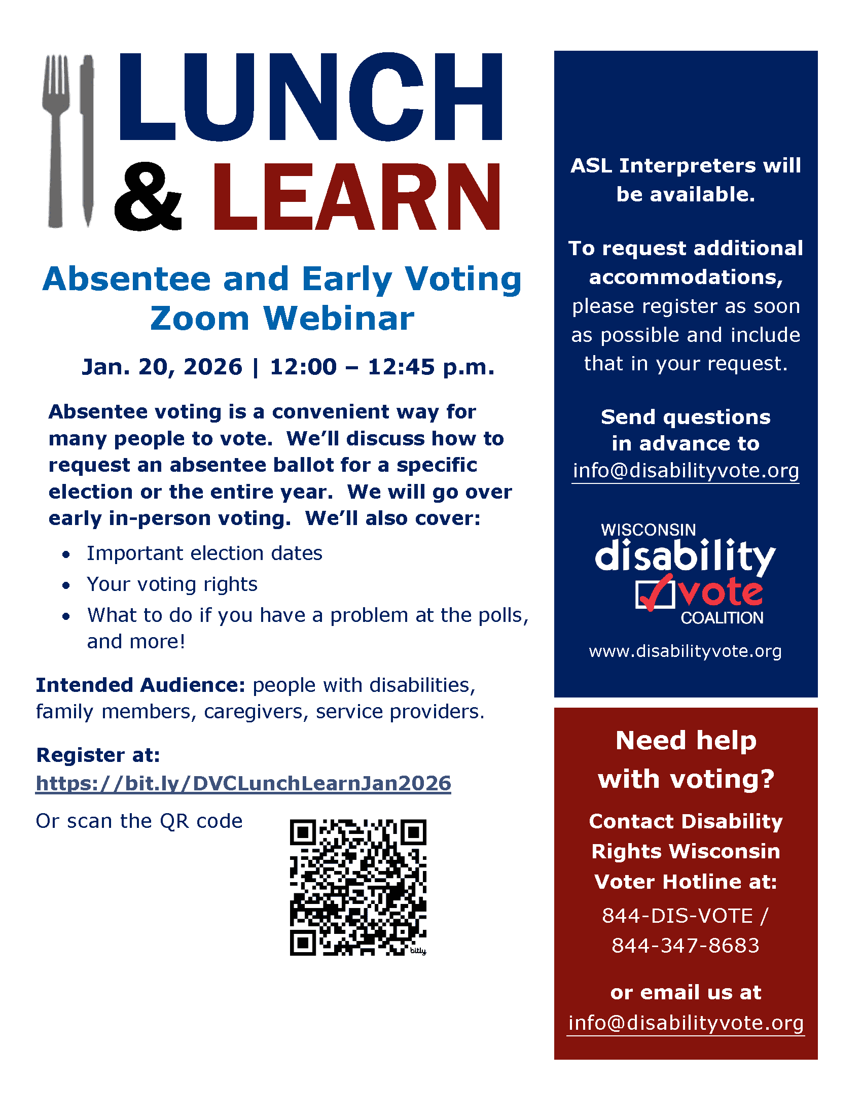 Disability Vote Coalition: Lunch n Learn 1/20/26